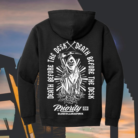 DEATH BEFORE THE DESK HOODIE BLACK