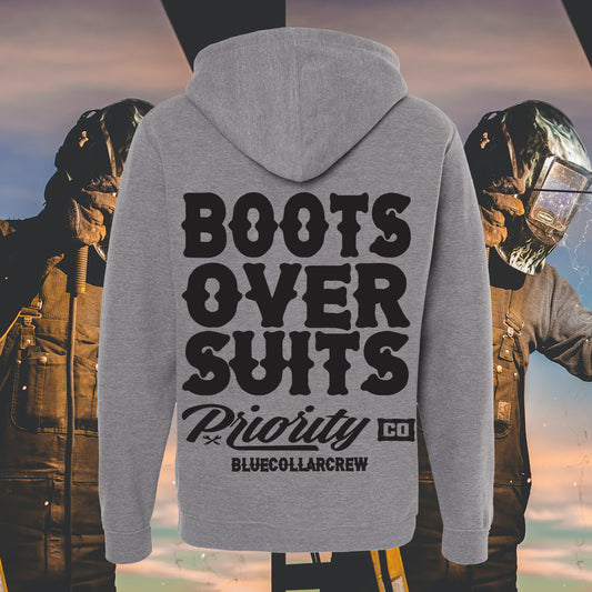 BOOTS OVER SUITS HOODIE GREY